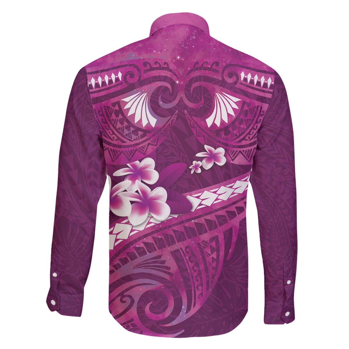 Pink Polynesia Family Matching Off The Shoulder Long Sleeve Dress and Hawaiian Shirt Tribal Pattern Tropical Frangipani LT14 - Polynesian Pride