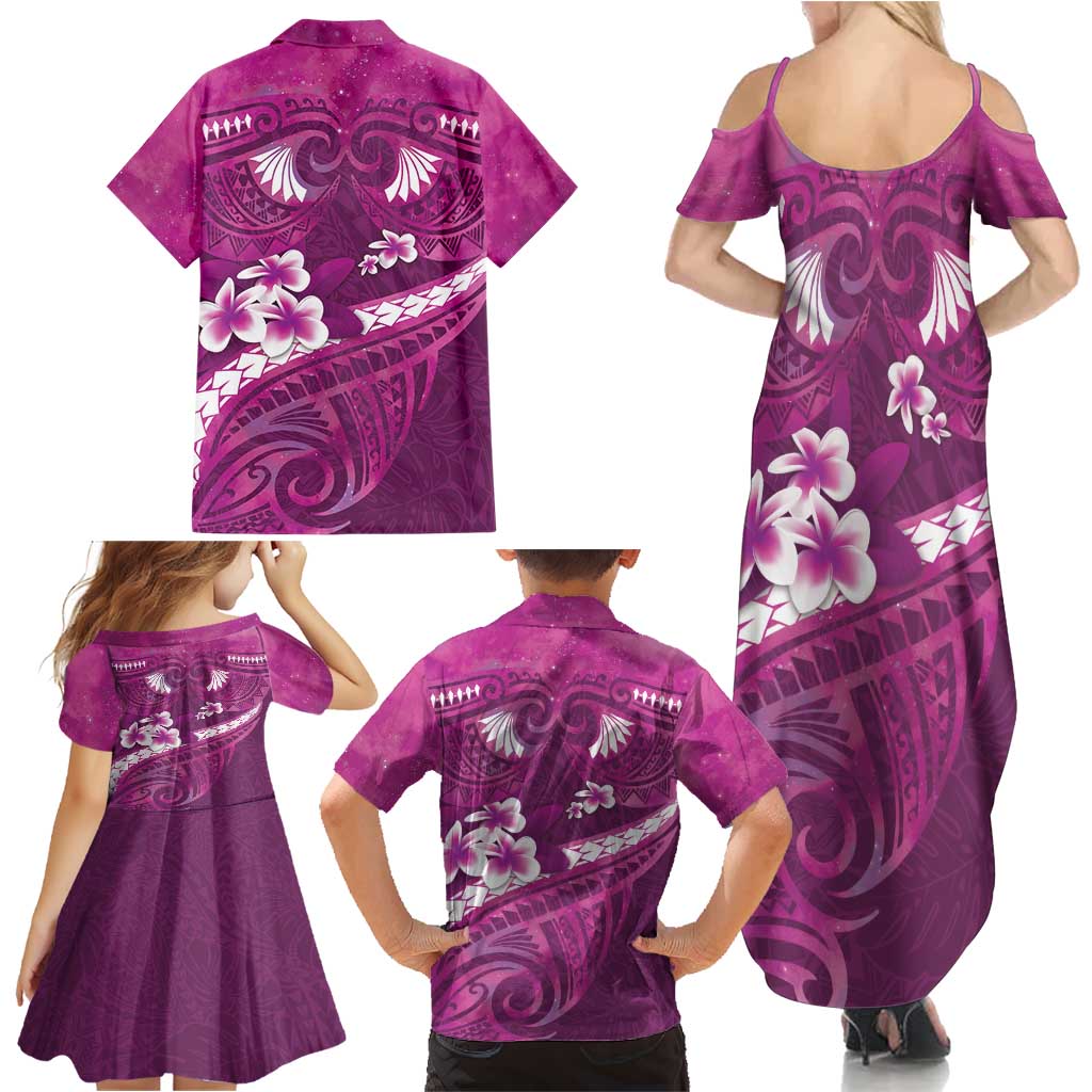 Pink Polynesia Family Matching Summer Maxi Dress and Hawaiian Shirt Tribal Pattern Tropical Frangipani LT14 - Polynesian Pride