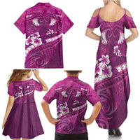 Pink Polynesia Family Matching Summer Maxi Dress and Hawaiian Shirt Tribal Pattern Tropical Frangipani LT14 - Polynesian Pride