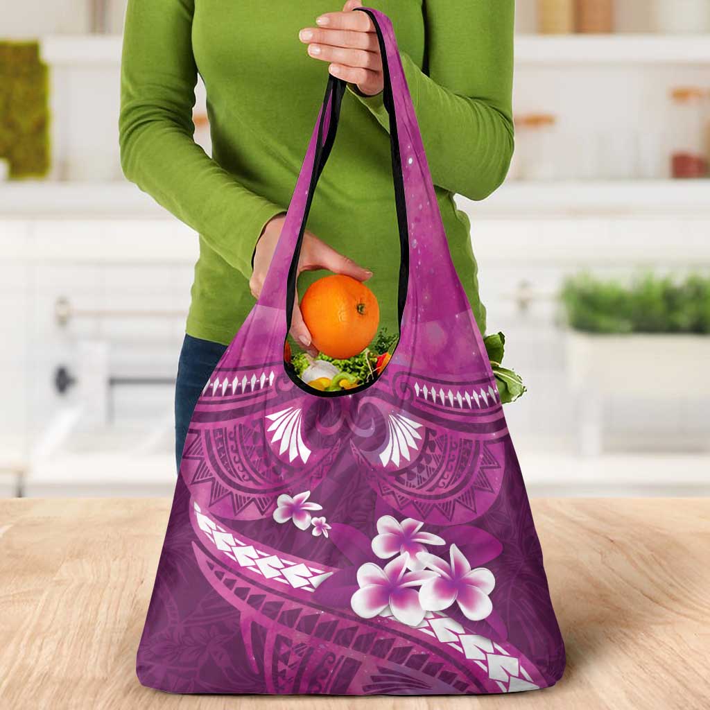 Pink Polynesia Grocery Bag Tribal Pattern Tropical Frangipani