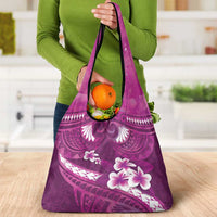 Pink Polynesia Grocery Bag Tribal Pattern Tropical Frangipani