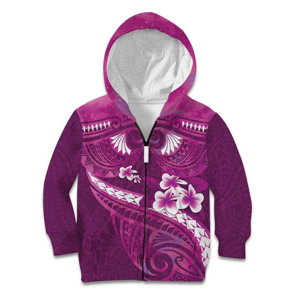 Pink Polynesia Kid Hoodie Tribal Pattern Tropical Frangipani