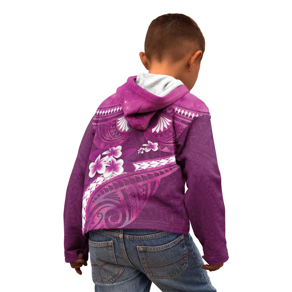 Pink Polynesia Kid Hoodie Tribal Pattern Tropical Frangipani
