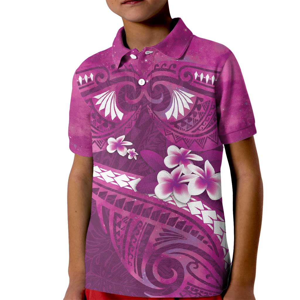Pink Polynesia Kid Polo Shirt Tribal Pattern Tropical Frangipani