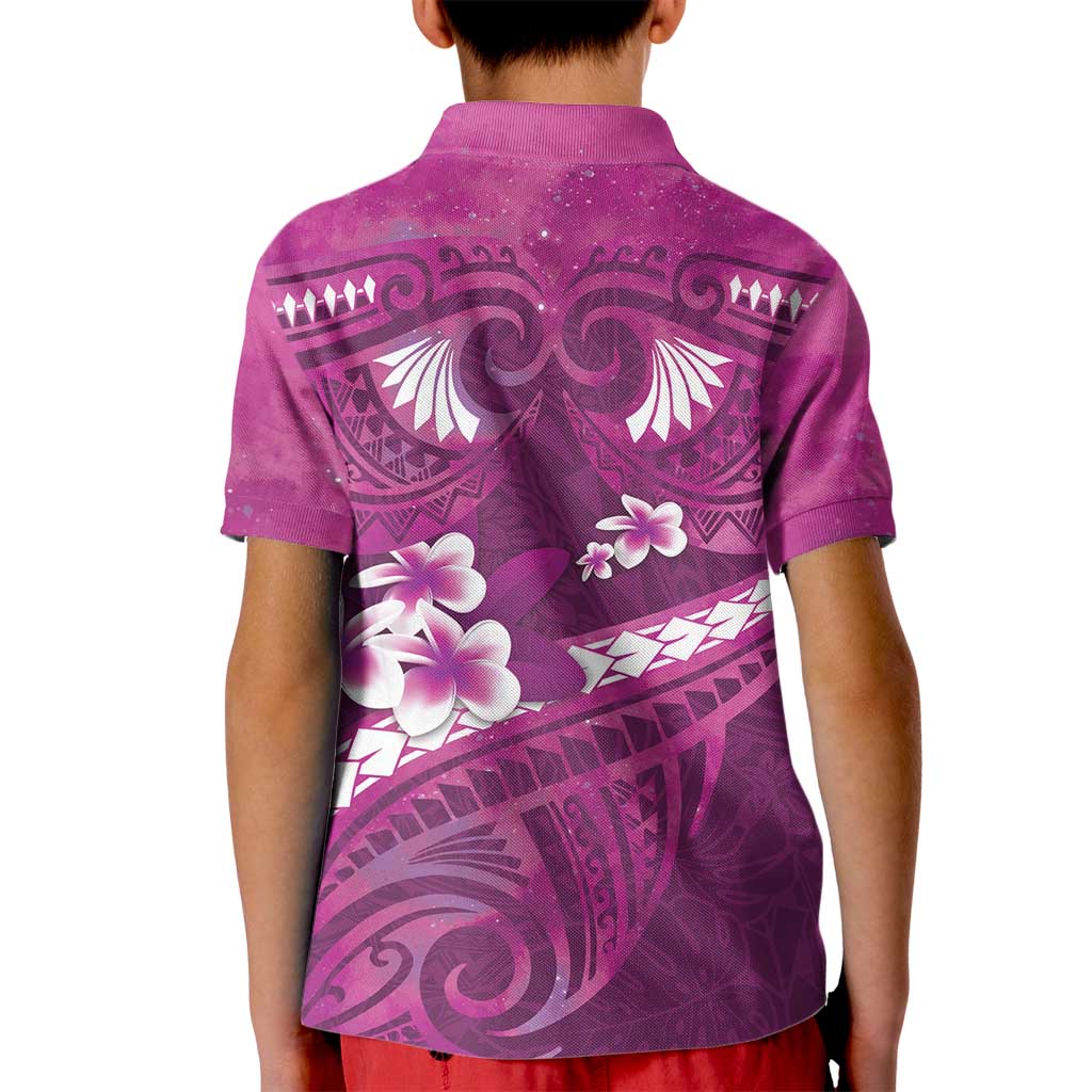 Pink Polynesia Kid Polo Shirt Tribal Pattern Tropical Frangipani