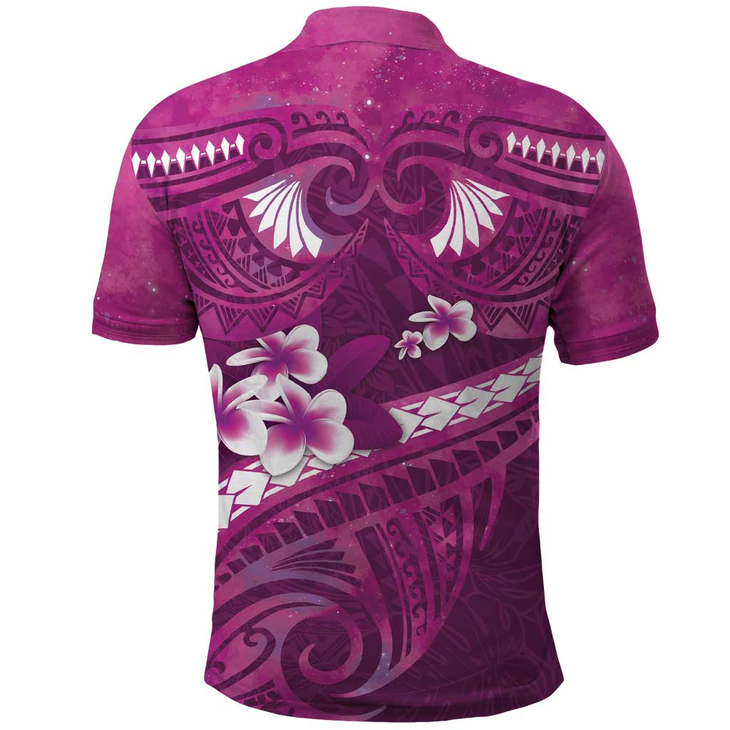 Pink Polynesia Polo Shirt Tribal Pattern Tropical Frangipani