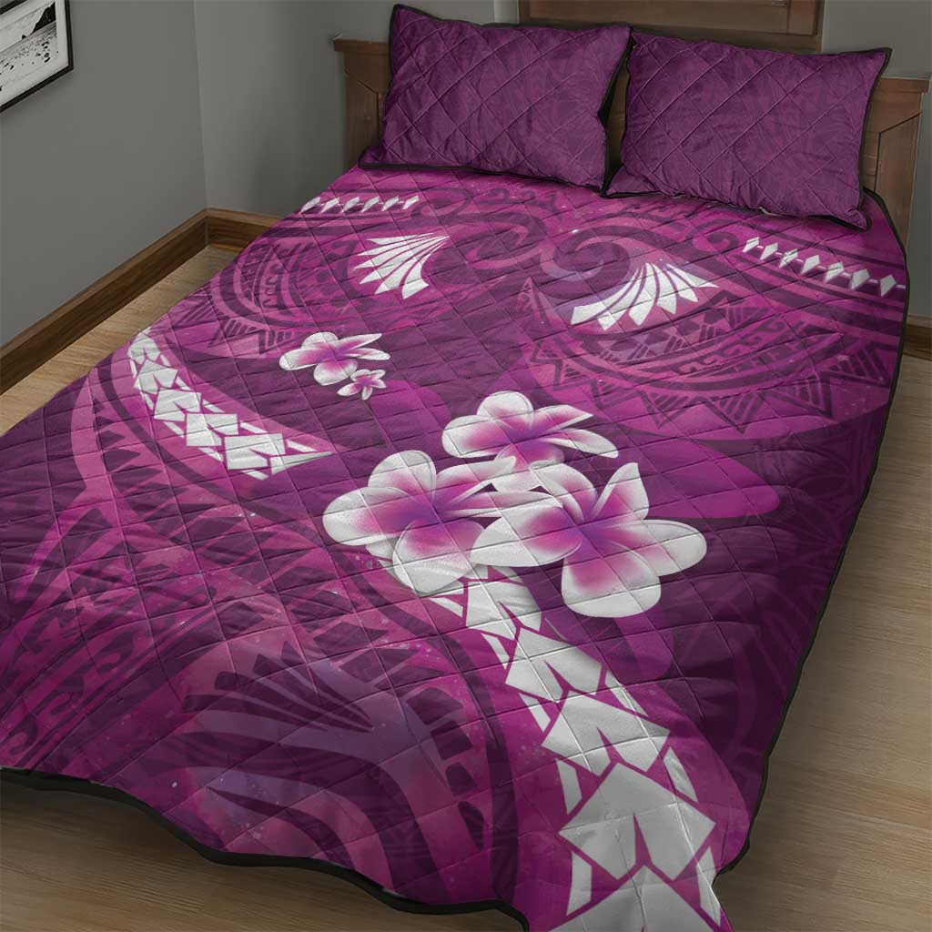 Pink Polynesia Quilt Bed Set Tribal Pattern Tropical Frangipani