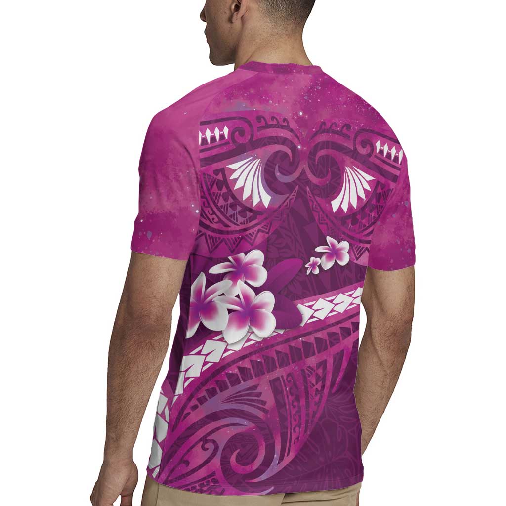 Pink Polynesia Rugby Jersey Tribal Pattern Tropical Frangipani