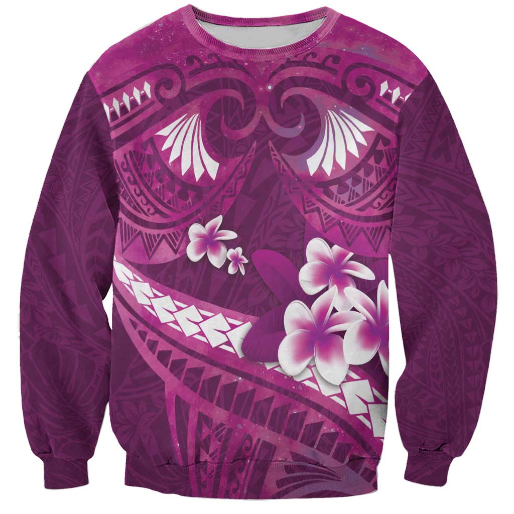 Pink Polynesia Sweatshirt Tribal Pattern Tropical Frangipani