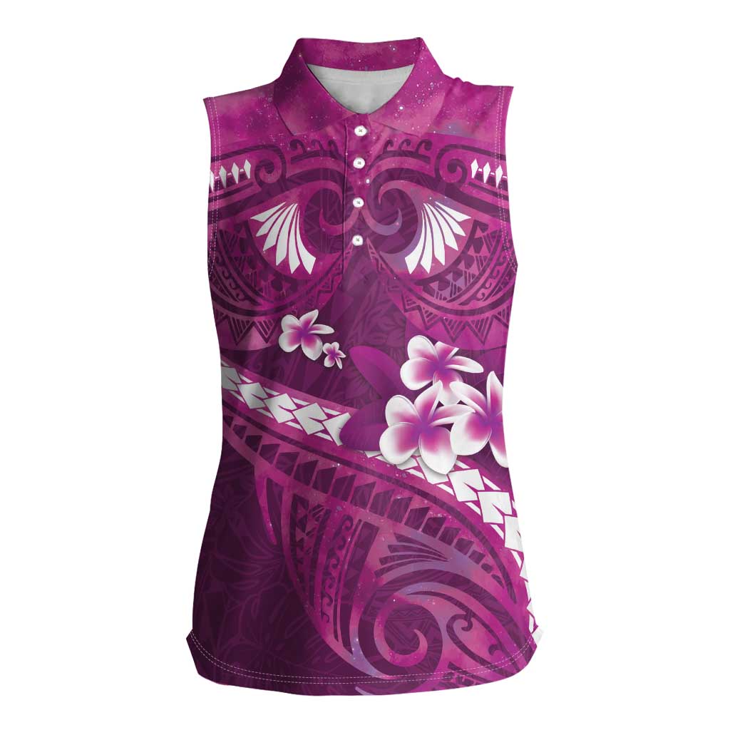 Pink Polynesia Women Sleeveless Polo Shirt Tribal Pattern Tropical Frangipani LT14 Female Pink - Polynesian Pride