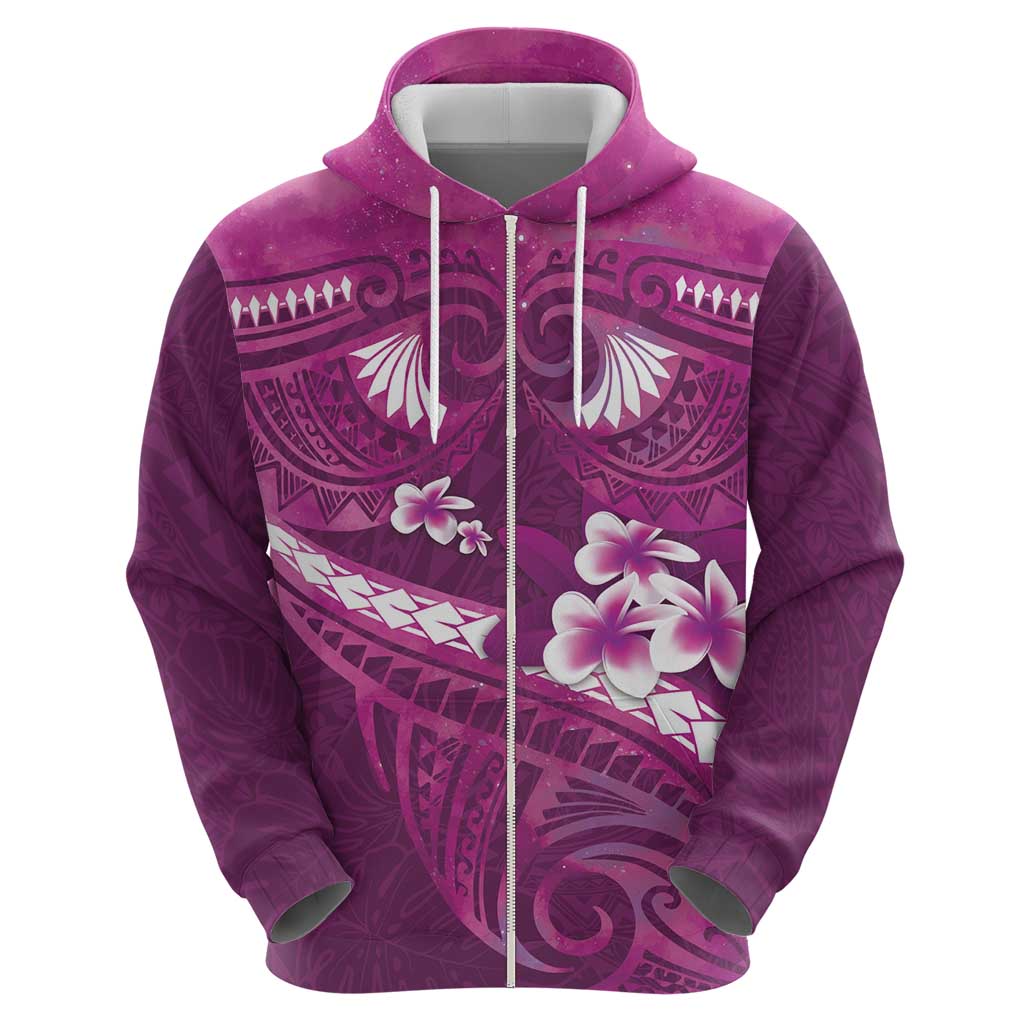 Pink Polynesia Zip Hoodie Tribal Pattern Tropical Frangipani LT14 - Polynesian Pride