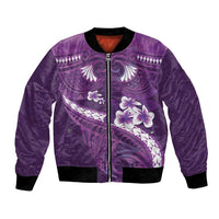 Purple Polynesia Bomber Jacket Tribal Pattern Tropical Frangipani