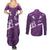 Purple Polynesia Couples Matching Summer Maxi Dress and Long Sleeve Button Shirt Tribal Pattern Tropical Frangipani