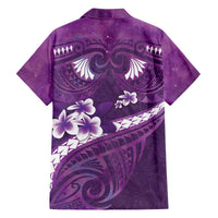 Purple Polynesia Family Matching Off The Shoulder Long Sleeve Dress and Hawaiian Shirt Tribal Pattern Tropical Frangipani LT14 - Polynesian Pride
