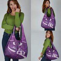 Purple Polynesia Grocery Bag Tribal Pattern Tropical Frangipani