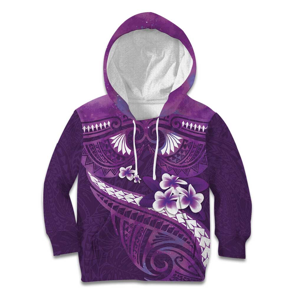 Purple Polynesia Kid Hoodie Tribal Pattern Tropical Frangipani