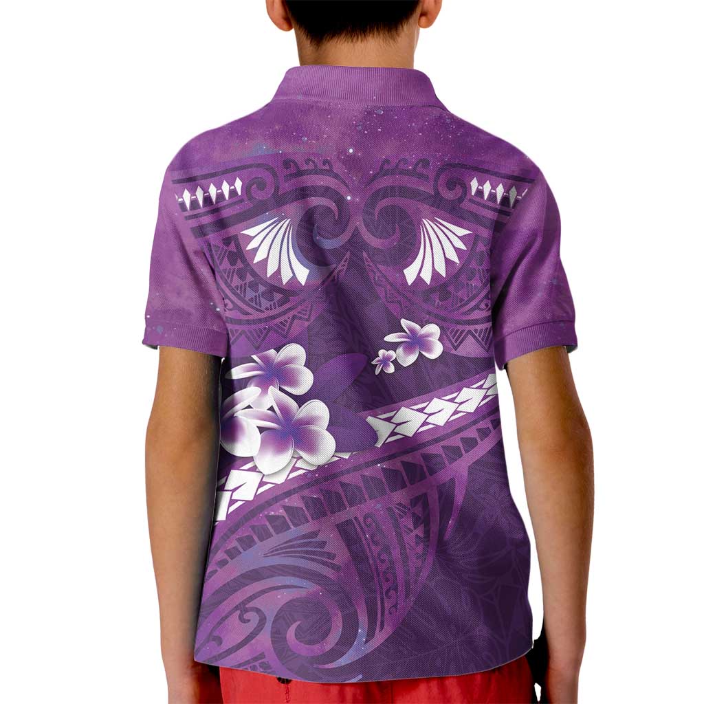 Purple Polynesia Kid Polo Shirt Tribal Pattern Tropical Frangipani