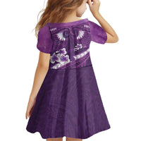 Purple Polynesia Kid Short Sleeve Dress Tribal Pattern Tropical Frangipani