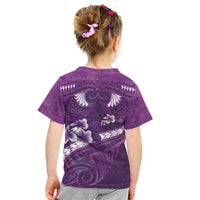 Purple Polynesia Kid T Shirt Tribal Pattern Tropical Frangipani
