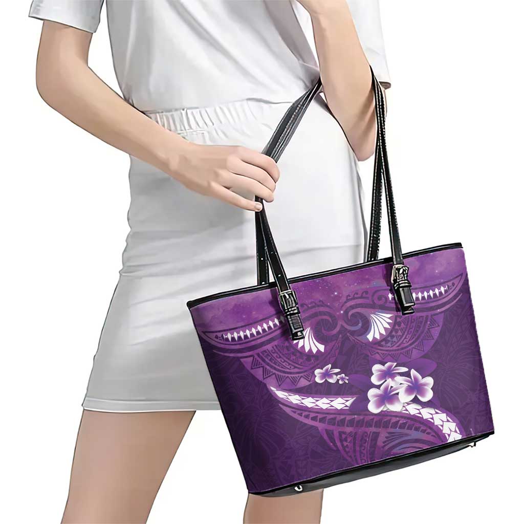 Purple Polynesia Leather Tote Bag Tribal Pattern Tropical Frangipani LT14 - Polynesian Pride