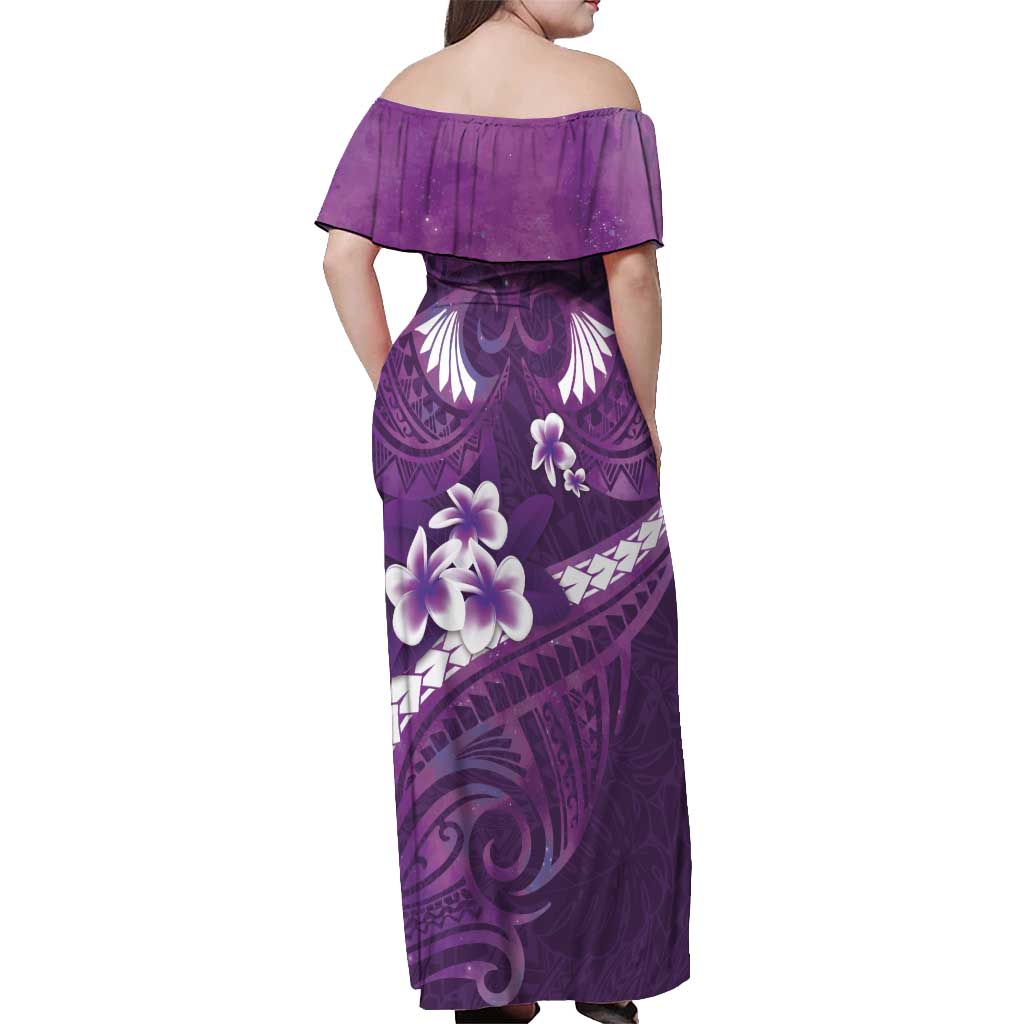 Purple Polynesia Off Shoulder Maxi Dress Tribal Pattern Tropical Frangipani LT14 - Polynesian Pride