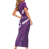 Purple Polynesia Short Sleeve Bodycon Dress Tribal Pattern Tropical Frangipani LT14 - Polynesian Pride