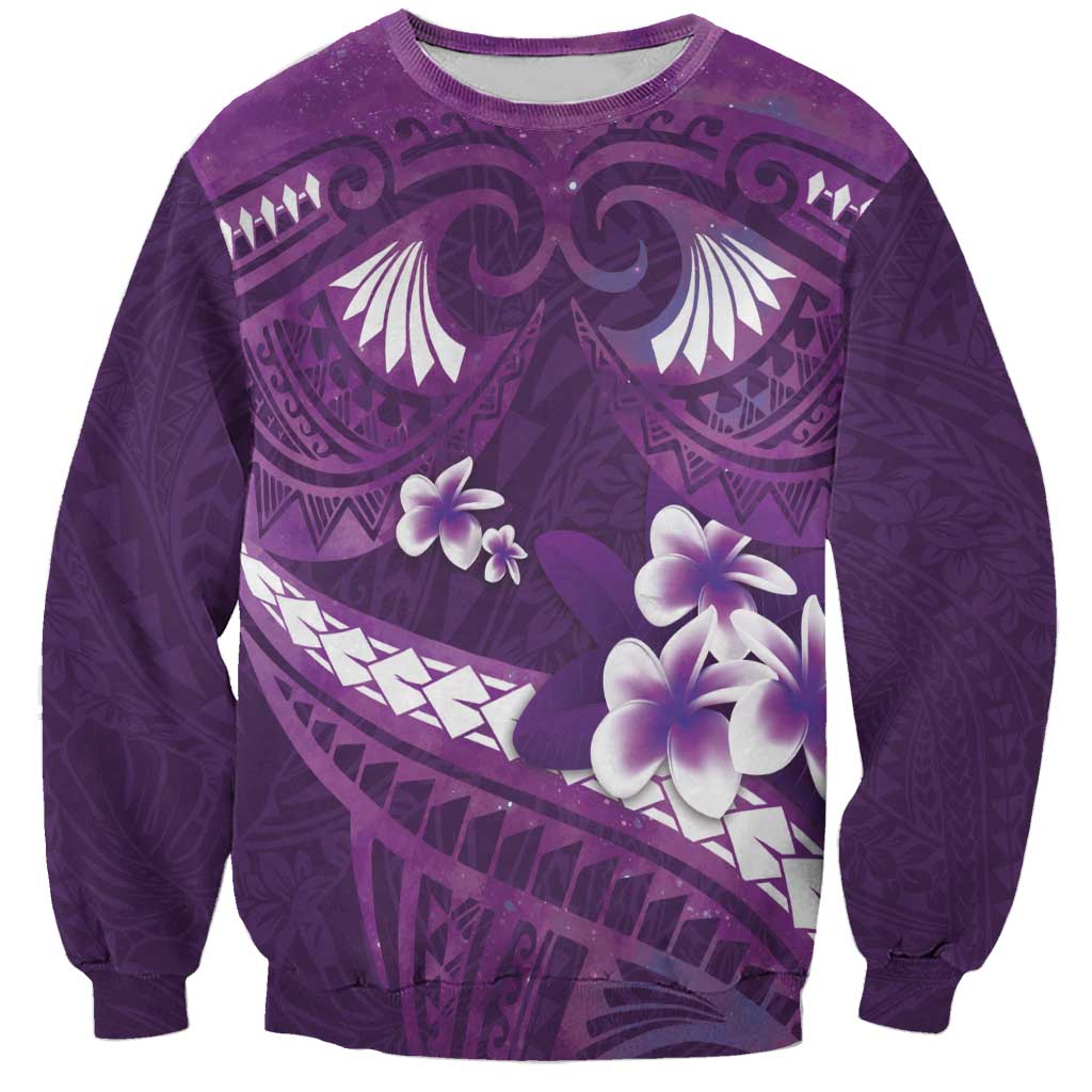 Purple Polynesia Sweatshirt Tribal Pattern Tropical Frangipani