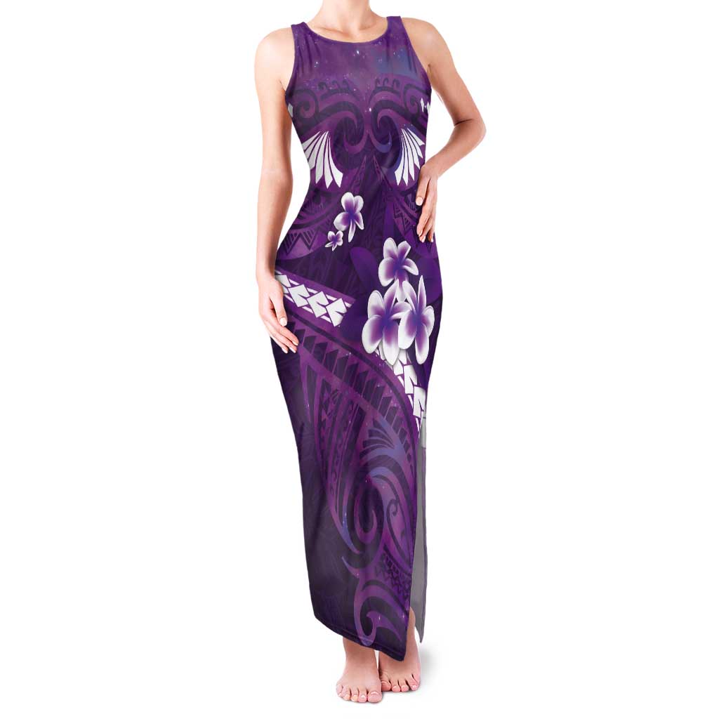 Purple Polynesia Tank Maxi Dress Tribal Pattern Tropical Frangipani LT