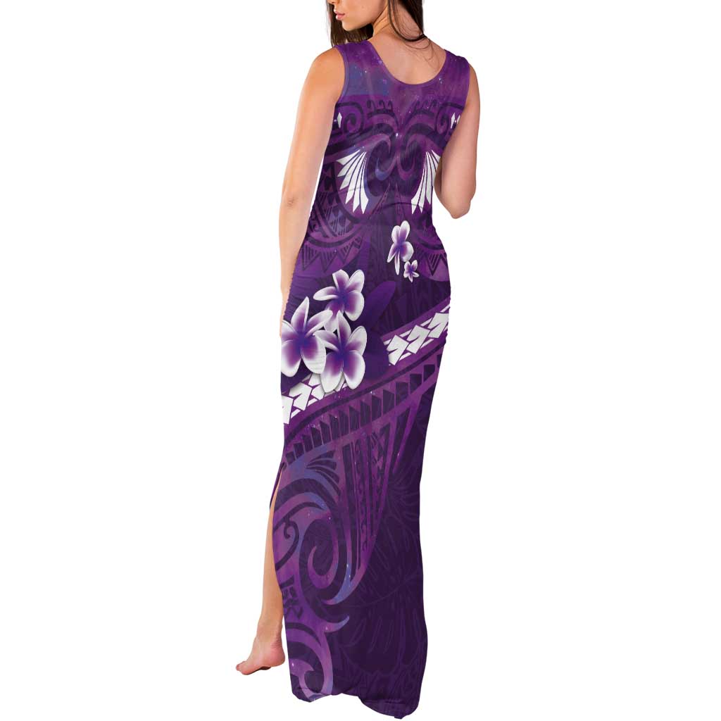 Purple Polynesia Tank Maxi Dress Tribal Pattern Tropical Frangipani
