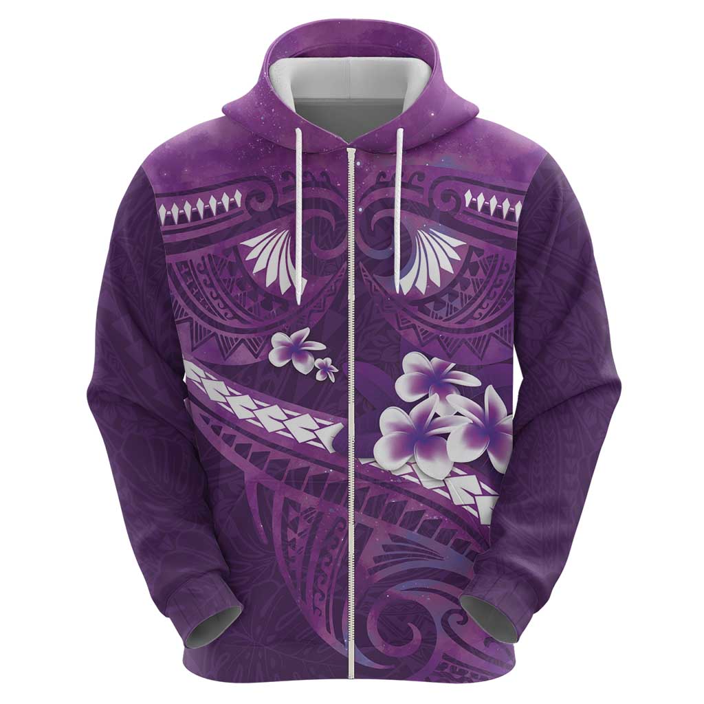 Purple Polynesia Zip Hoodie Tribal Pattern Tropical Frangipani LT14 - Polynesian Pride