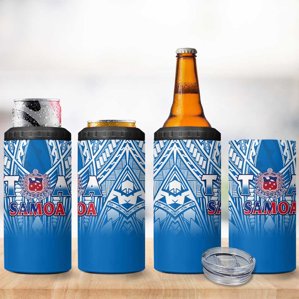 Samoa Rugby 4 in 1 Can Cooler Tumbler Toa Samoa Polynesian Pacific Blue Version