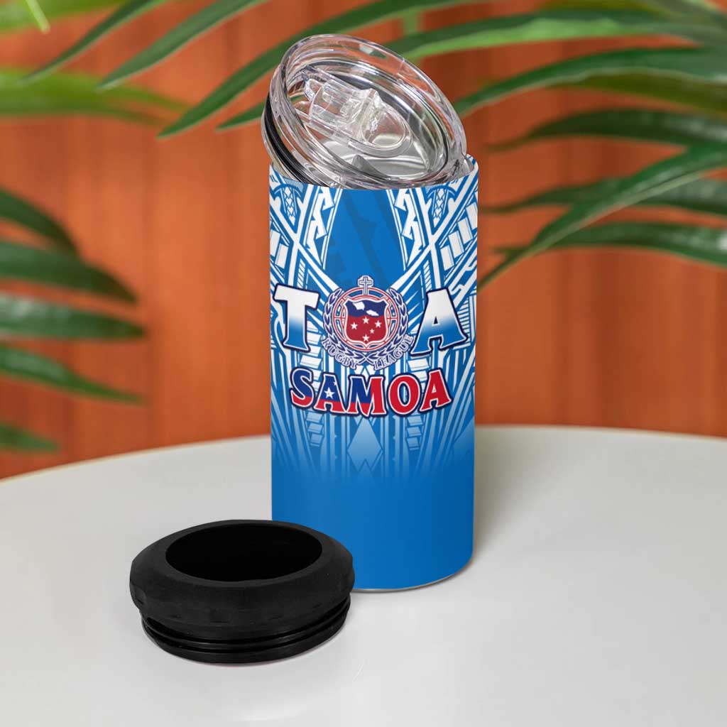 Samoa Rugby 4 in 1 Can Cooler Tumbler Toa Samoa Polynesian Pacific Blue Version