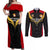 Papua New Guinea Rugby Couples Matching Off Shoulder Maxi Dress and Long Sleeve Button Shirts Port Moresby Vipers PNG Polynesian Pattern LT14 Black - Polynesian Pride