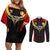 Papua New Guinea Rugby Couples Matching Off Shoulder Short Dress and Long Sleeve Button Shirts Port Moresby Vipers PNG Polynesian Pattern LT14 Black - Polynesian Pride