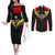 Papua New Guinea Rugby Couples Matching Off The Shoulder Long Sleeve Dress and Long Sleeve Button Shirts Port Moresby Vipers PNG Polynesian Pattern LT14 Black - Polynesian Pride