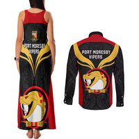 Papua New Guinea Rugby Couples Matching Tank Maxi Dress and Long Sleeve Button Shirts Port Moresby Vipers PNG Polynesian Pattern LT14 - Polynesian Pride