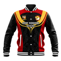 Custom Papua New Guinea Rugby Baseball Jacket Port Moresby Vipers PNG Polynesian Pattern LT14 Unisex Black - Polynesian Pride