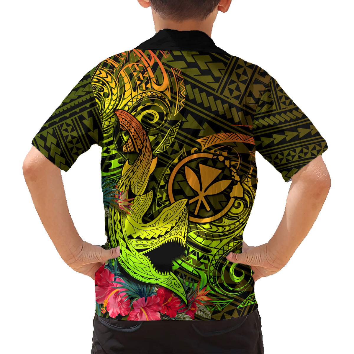 Hawaii Kid Hawaiian Shirt Kanaka Map With Polynesian Shark Tattoo Reggae Unique LT14 - Polynesian Pride