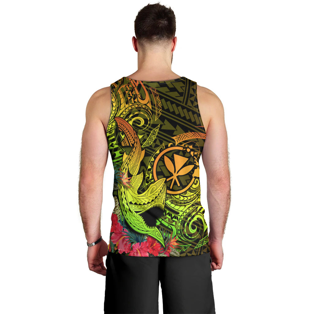 Hawaii Men Tank Top Kanaka Map With Polynesian Shark Tattoo Reggae Unique LT14 - Polynesian Pride