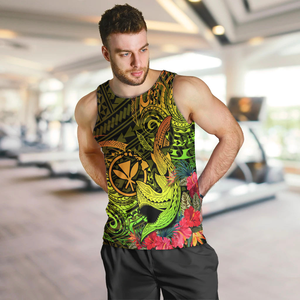Hawaii Men Tank Top Kanaka Map With Polynesian Shark Tattoo Reggae Unique LT14 - Polynesian Pride