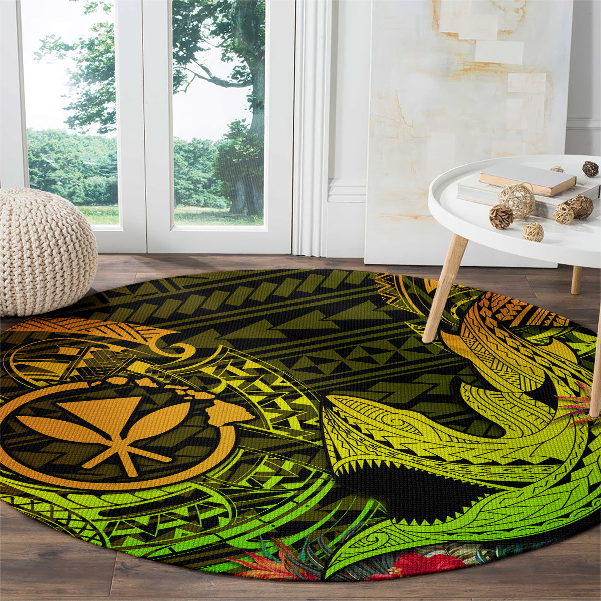 Hawaii Round Carpet Kanaka Map With Polynesian Shark Tattoo Reggae Unique LT14 - Polynesian Pride