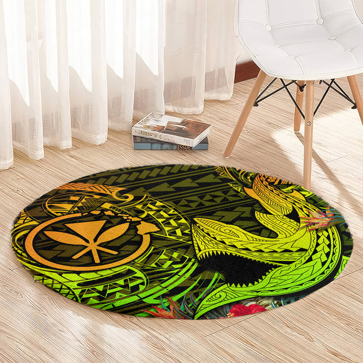Hawaii Round Carpet Kanaka Map With Polynesian Shark Tattoo Reggae Unique LT14 - Polynesian Pride