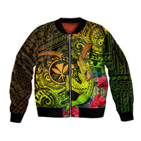 Hawaii Sleeve Zip Bomber Jacket Kanaka Map With Polynesian Shark Tattoo Reggae Unique LT14 Unisex Reggae - Polynesian Pride