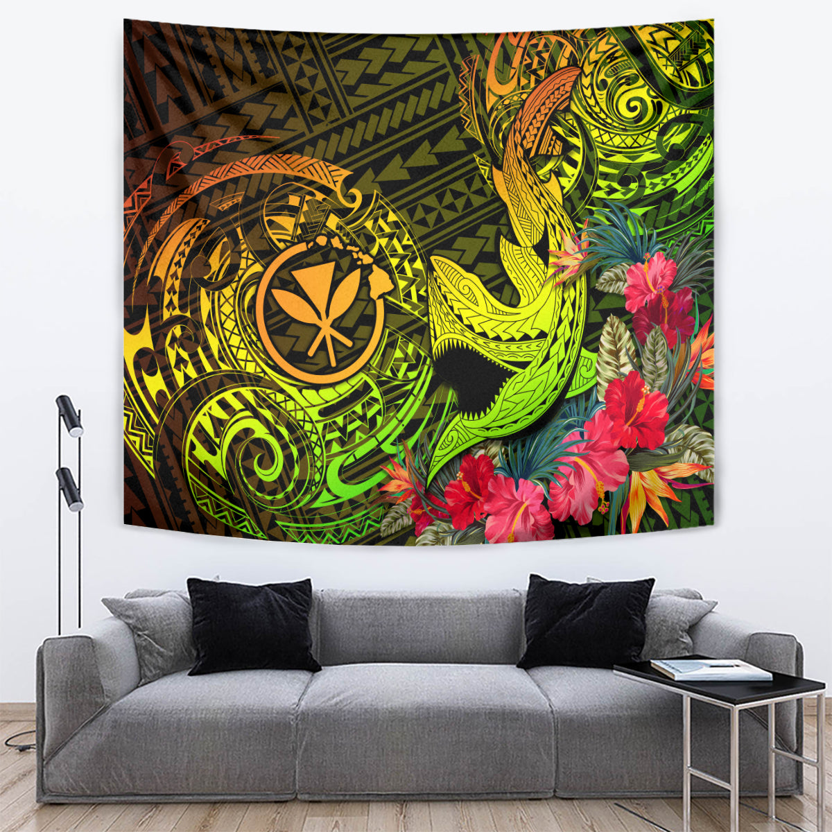 Hawaii Tapestry Kanaka Map With Polynesian Shark Tattoo Reggae Unique LT14 - Polynesian Pride