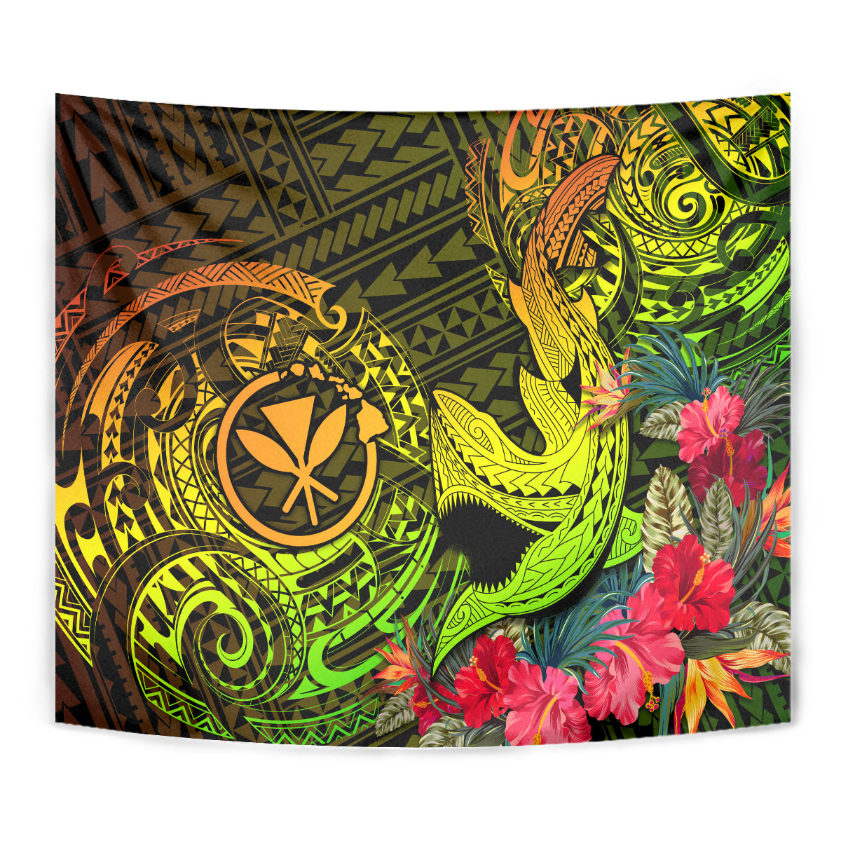 Hawaii Tapestry Kanaka Map With Polynesian Shark Tattoo Reggae Unique LT14 - Polynesian Pride