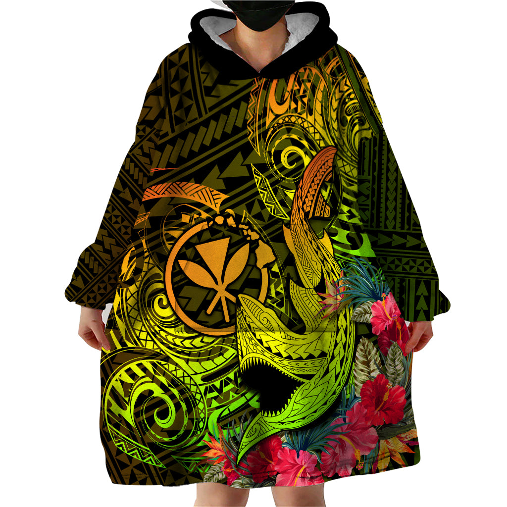 Hawaii Wearable Blanket Hoodie Kanaka Map With Polynesian Shark Tattoo Reggae Unique LT14 - Polynesian Pride