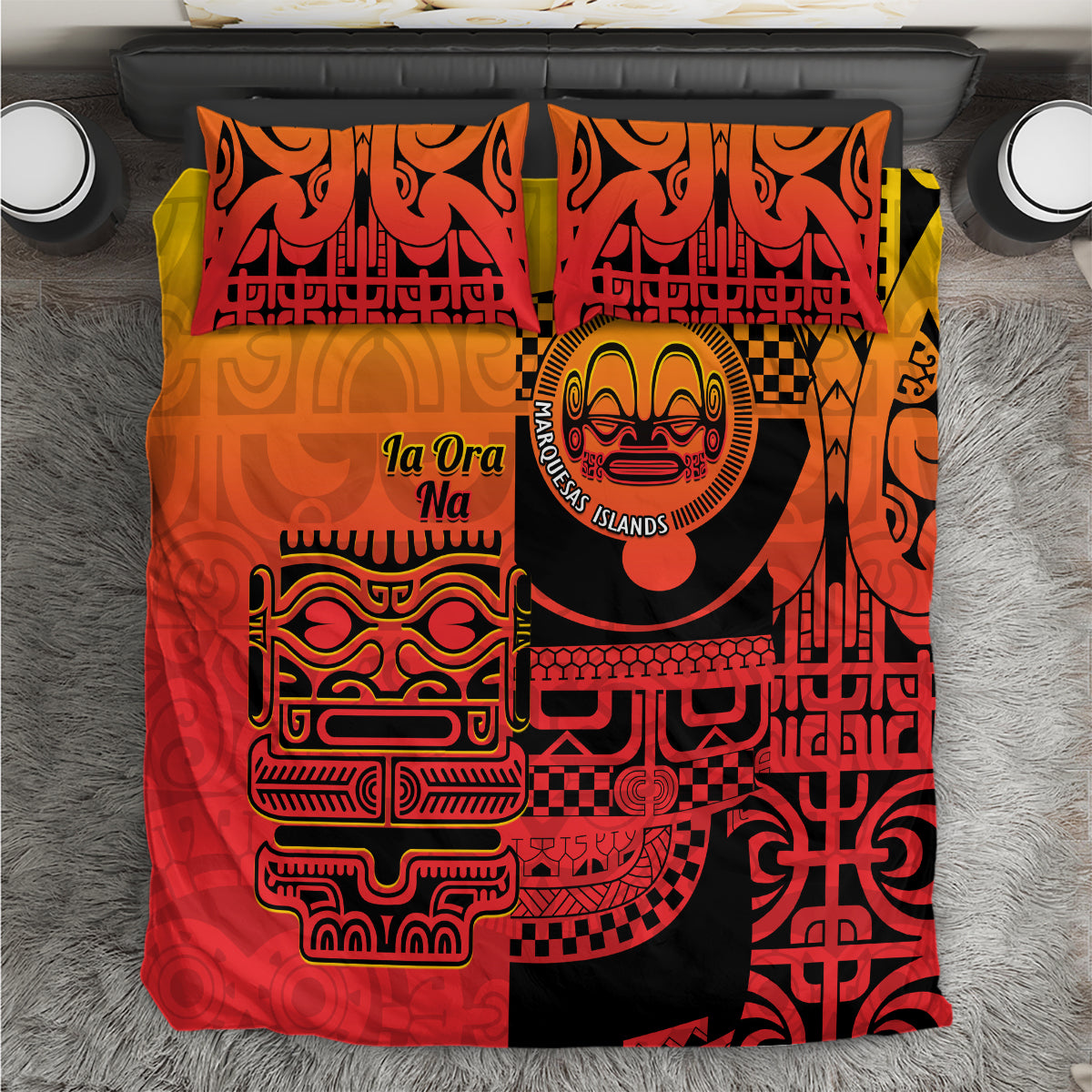 Ia Ora Na Marquesas Islands Bedding Set Mata Tiki Marquesan Tattoo LT14 Red - Polynesian Pride