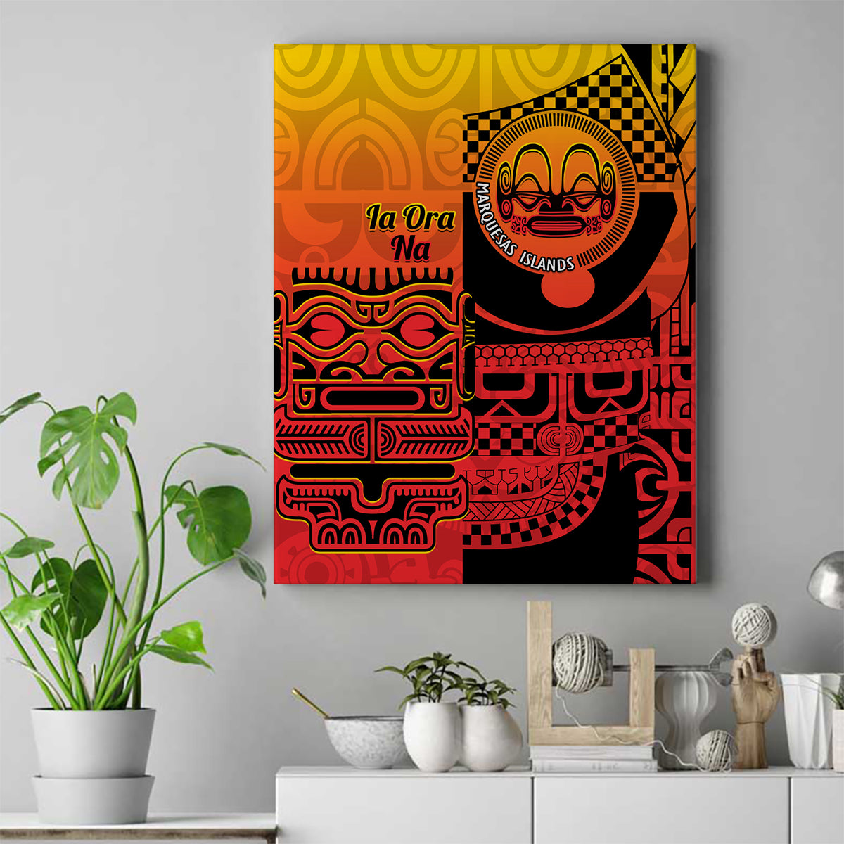 Ia Ora Na Marquesas Islands Canvas Wall Art Mata Tiki Marquesan Tattoo LT14 Without Frame Red - Polynesian Pride