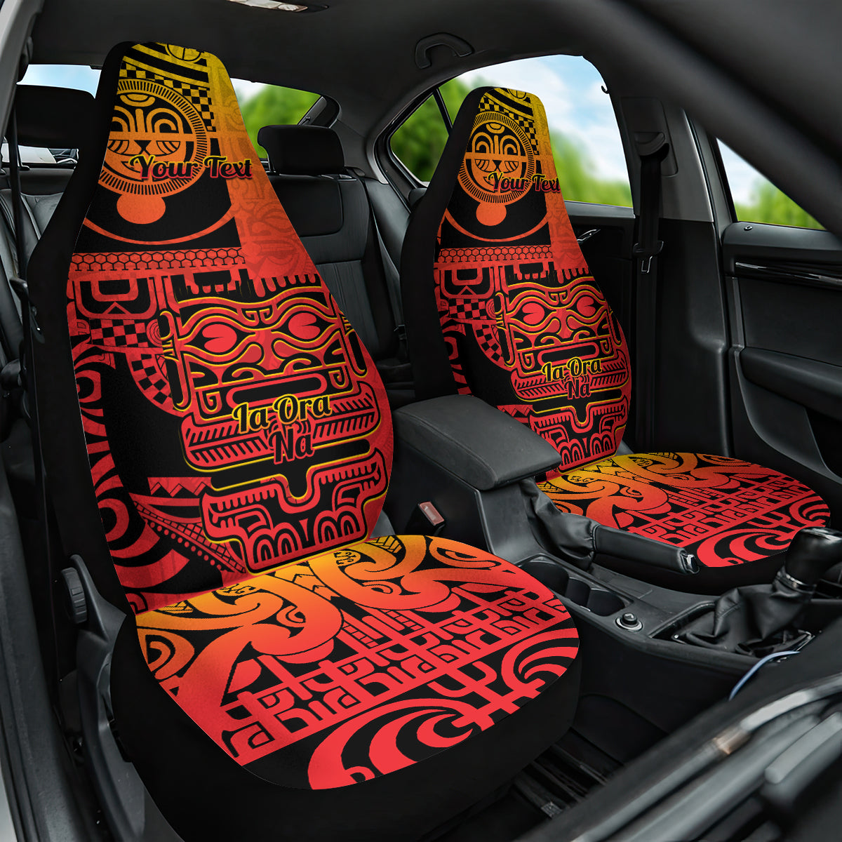 Personalised Ia Ora Na Marquesas Islands Car Seat Cover Mata Tiki Marquesan Tattoo LT14 One Size Red - Polynesian Pride