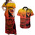 Personalised Ia Ora Na Marquesas Islands Couples Matching Off Shoulder Maxi Dress and Hawaiian Shirt Mata Tiki Marquesan Tattoo LT14 Red - Polynesian Pride